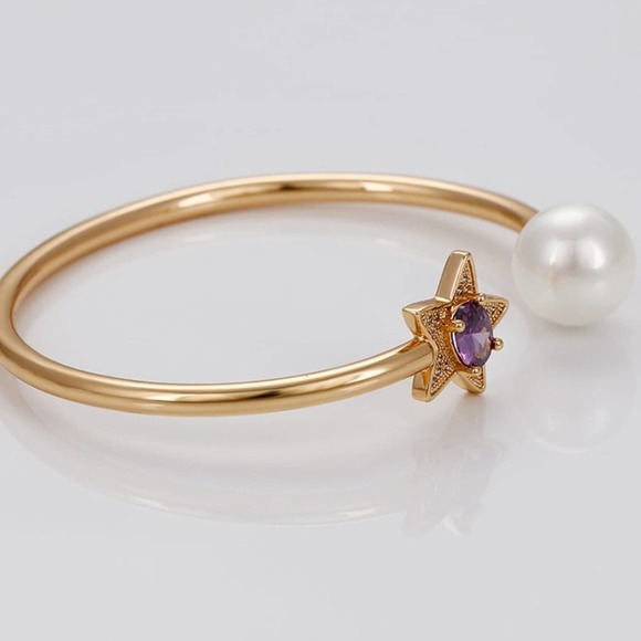 Sapphire Amethyst Ruby Star 18k Gold Plated Open Bangle - Picture 9 of 11